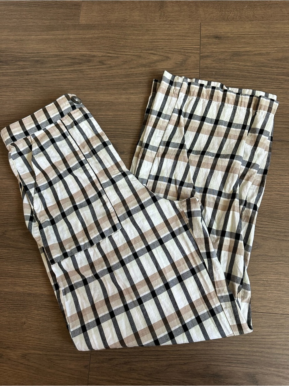 Nordstrom Wide-Leg Plaid Pants in Cream, Brown & Black